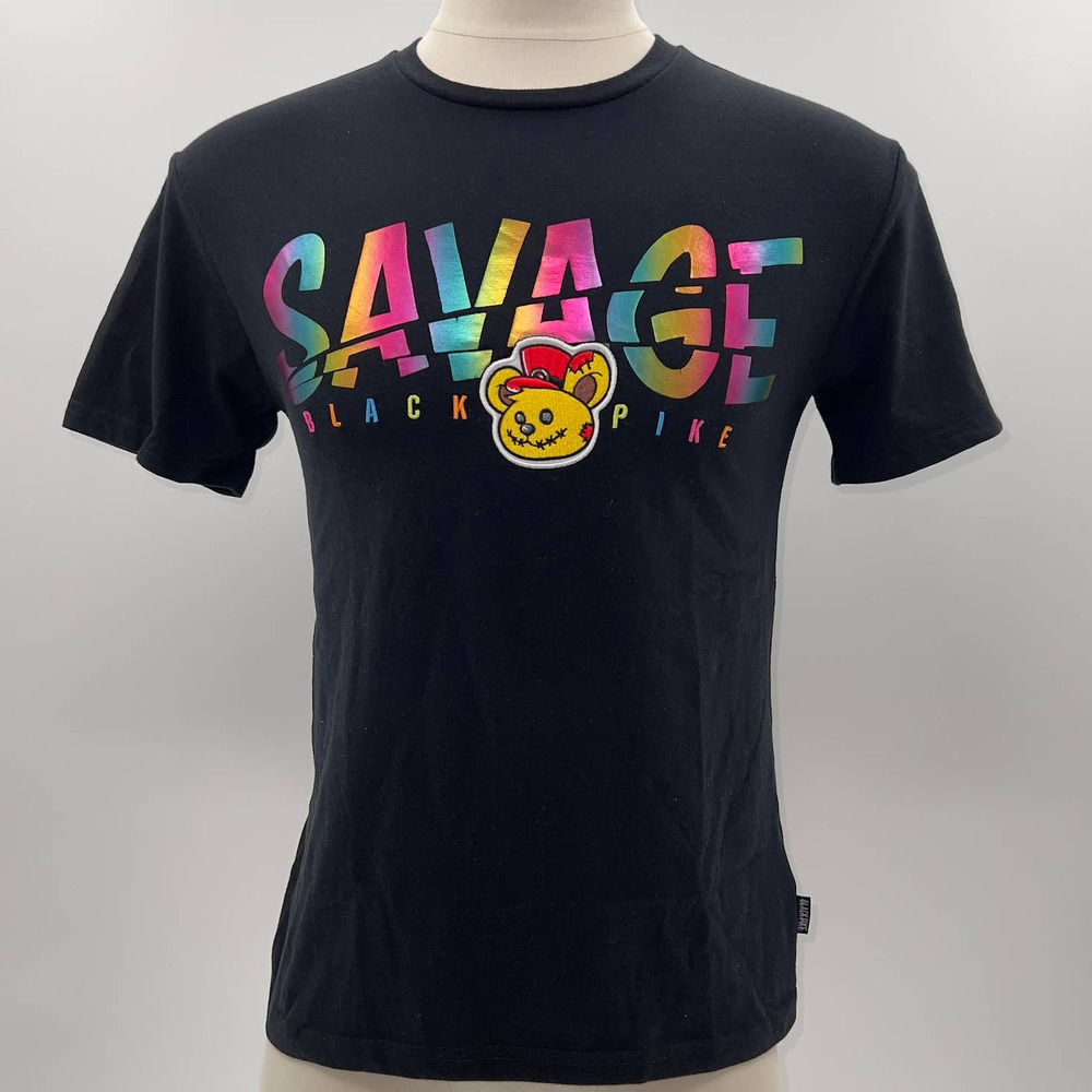 Black Pike "Savage" Black Graphic Short Sleeve T-Shirt-M